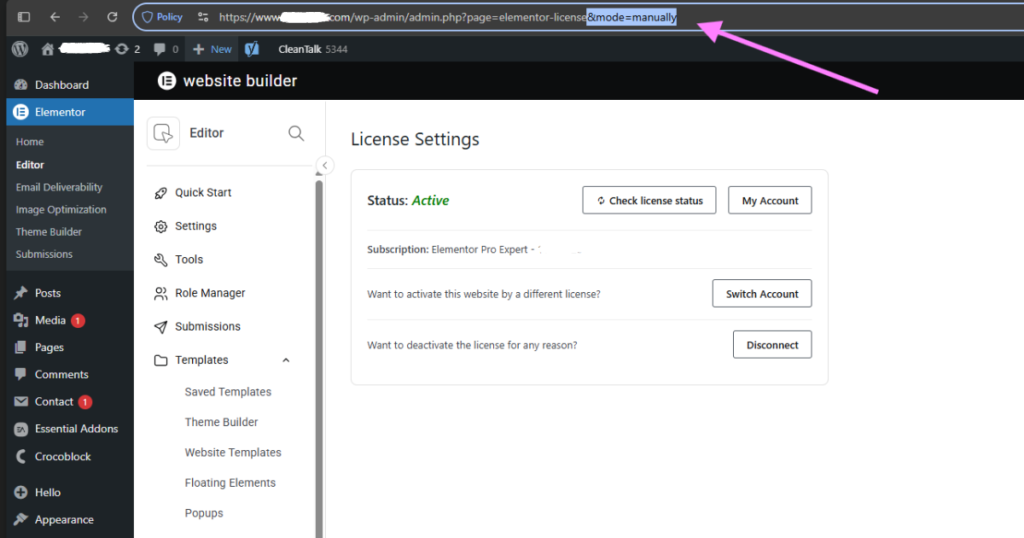 Activate Elementor Manually